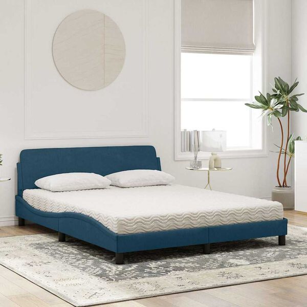 vidaXL Bed met matras "Dover" fluweel blauw 160x200 cm