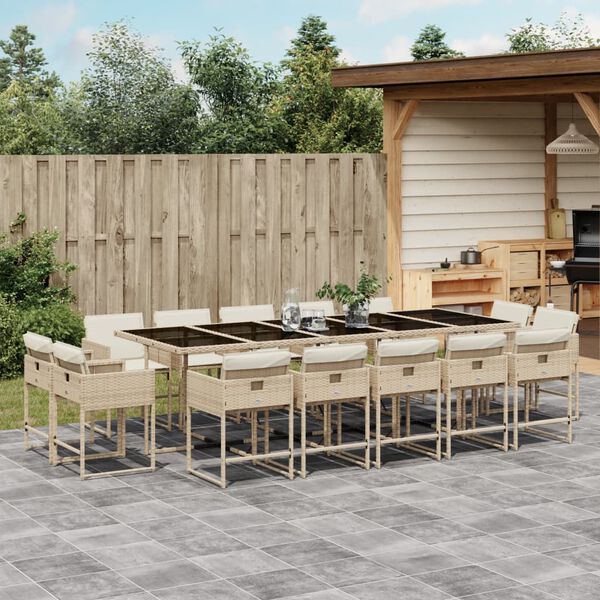 vidaXL 15-delige Tuinset met kussens poly rattan beige