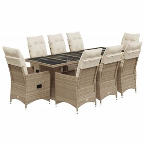 vidaXL 9-delige Bistroset met kussens poly rattan beige