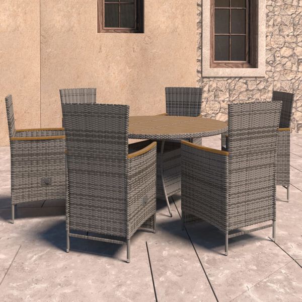 vidaXL 7-delige Tuinset met kussens poly rattan grijs