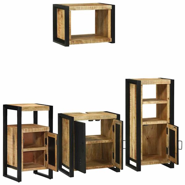vidaXL Badkamermeubelset met plank 4 pcs Bruin Massief Gerecycled Hout