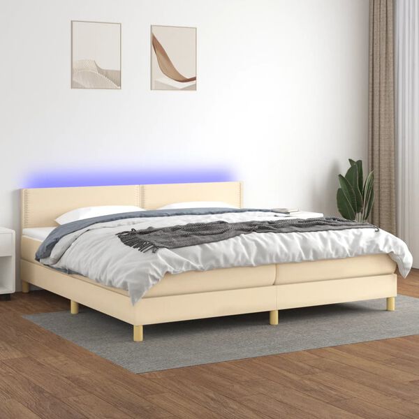 vidaXL Boxspring met matras en LED stof cr&egrave;mekleurig 200x200 cm