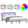 vidaXL Bedframe met hoofdeinde en LED betongrijs 135x190 cm