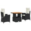 vidaXL 3-delige Tuinset met kussens poly rattan zwart