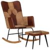 vidaXL Schommelstoel met voetensteun echt leer en canvas bruin