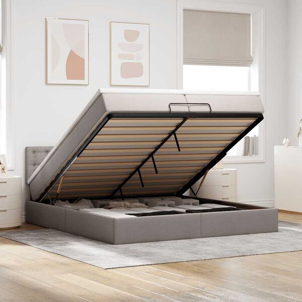 vidaXL Ottoman bed met matras 200x200 cm stof taupe