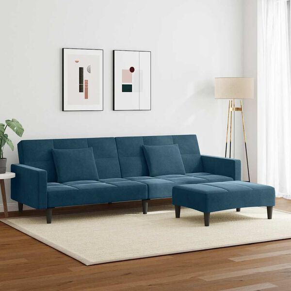 vidaXL Slaapbank 2-zits met voetenbank fluweel blauw