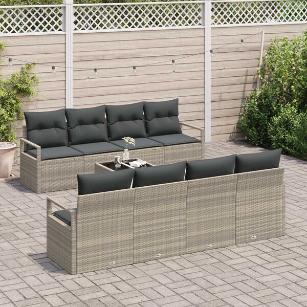 vidaXL Tuin Sofa Set 9 pcs Licht Grijs en Donker Grijs poly rattan