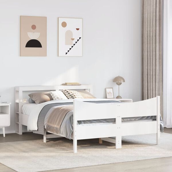 vidaXL Bedframe met hoofdbord massief grenenhout wit 120x190 cm