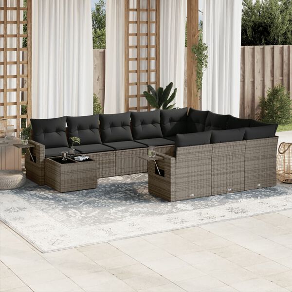 vidaXL 11-delige Loungeset met kussens poly rattan grijs