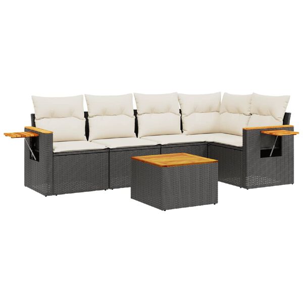 vidaXL 6-delige Loungeset met kussens poly rattan zwart