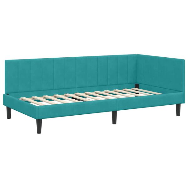 vidaXL Hoekbedframe met hoofdeinde Turquoise 90 cm x 200 cm Fluweel