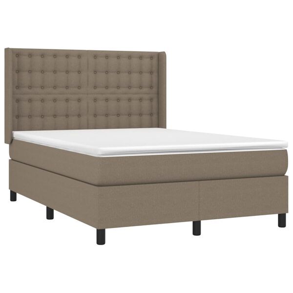 vidaXL Boxspring met matras en LED stof taupe 140x200 cm