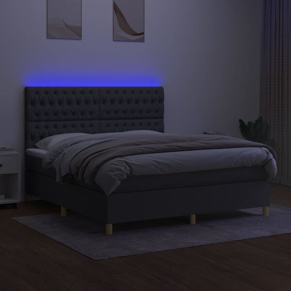 vidaXL Boxspring met matras en LED stof donkergrijs 160x200 cm