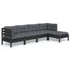 vidaXL 5-delige Loungeset met kussens grenenhout zwart