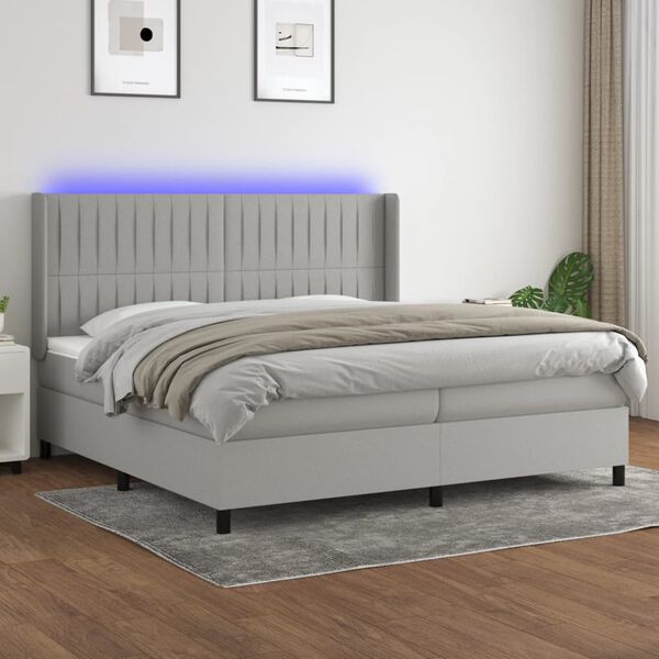vidaXL Boxspring met matras en LED stof lichtgrijs 200x200 cm