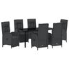 vidaXL Tuin eettafelset met kussen 7 pcs Zwart poly rattan