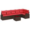 vidaXL Tuinbankenset met kussen 7 pcs Bruin en Rood poly rattan