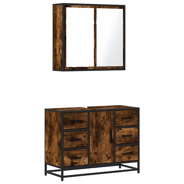 vidaXL 2-delige Badkamermeubelset bewerkt hout gerookt eikenkleurig