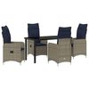 vidaXL Tafel en stoelen set met kussen 5 pcs Grijs PE Rattan