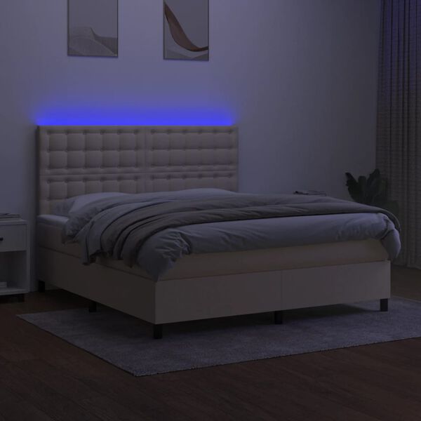 vidaXL Boxspring met matras en LED stof cr&egrave;mekleurig 180x200 cm