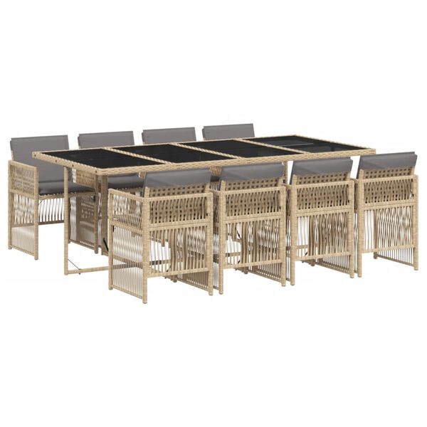 vidaXL 9-delige Tuinset met kussens poly rattan gemengd beige