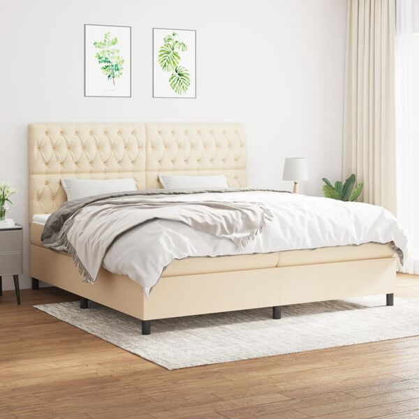 vidaXL Boxspring met matras stof cr&egrave;mekleurig 200x200 cm