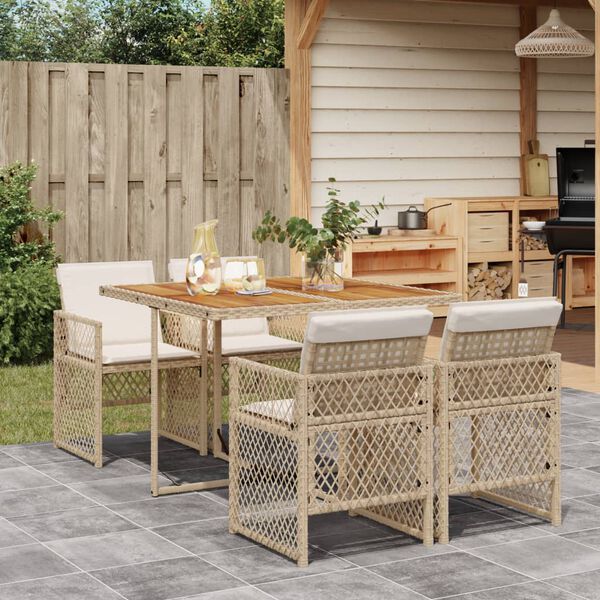 vidaXL 5-delige Tuinset met kussens poly rattan beige