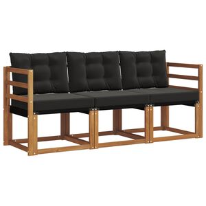 vidaXL Buiten bankenset met kussen 3 pcs Natuurlijk en Zwart