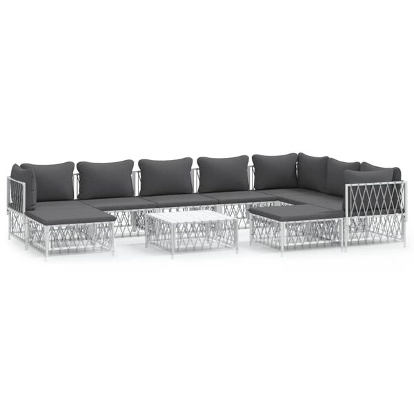 vidaXL 10-delige Loungeset met kussens staal wit