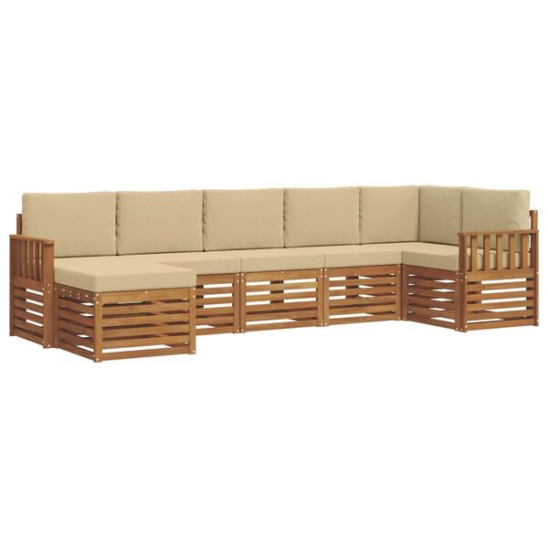 vidaXL Sofa-Sets 7 pcs Natuurlijk en Beige Massief Acaciahout