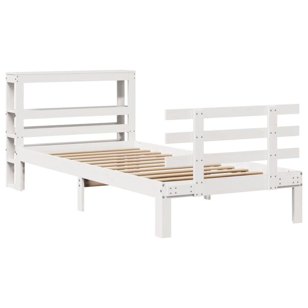 vidaXL Bedframe met hoofdbord massief grenenhout wit 75x190 cm