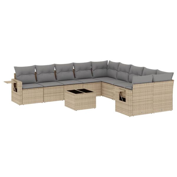 vidaXL 11-delige Tuinset met kussens poly rattan beige