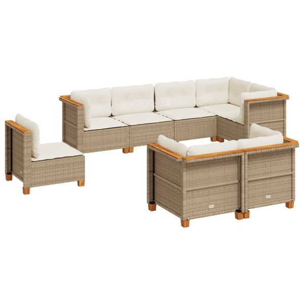 vidaXL 8-delige Loungeset met kussens poly rattan beige