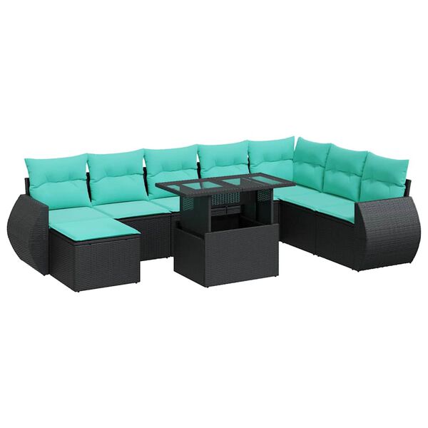 vidaXL 9-delige Loungeset met kussens poly rattan acacia zwart