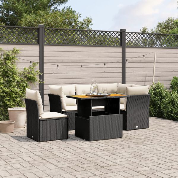 vidaXL 5-delige Loungeset met kussens poly rattan zwart