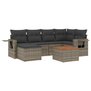 vidaXL 7-delige Loungeset met kussens poly rattan grijs