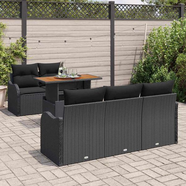 vidaXL Tuinbankenset met kussen 6 pcs Zwart poly rattan