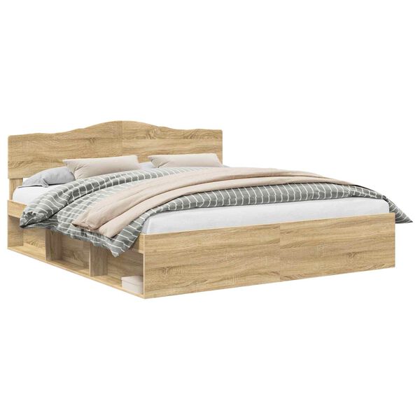 vidaXL Bedframe met hoofdeinde Sonoma 200 x 200 cm Massief grenenhout