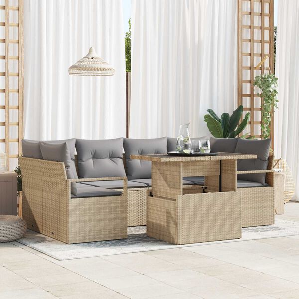 vidaXL Tuin Sofa Set met opslag 7 pcs Beige Poly riet