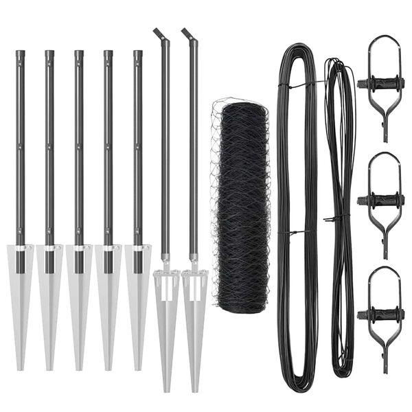 vidaXL Hecke met palen Grijs 0,5 x 10 m PVC-gecoat staal