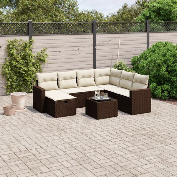 vidaXL 8-delige Loungeset met kussens poly rattan bruin