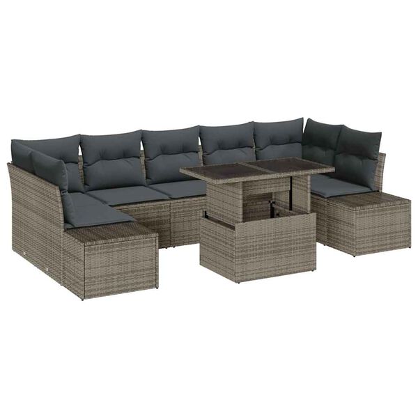 vidaXL Bankstel met kussen 8 pcs Grijs poly rattan