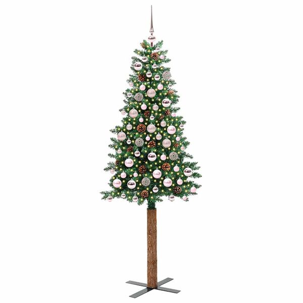 vidaXL Slanke Kerstboom Groen 180 cm PVC en massief dennenhout