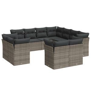 vidaXL 11-delige Loungeset met kussens poly rattan grijs
