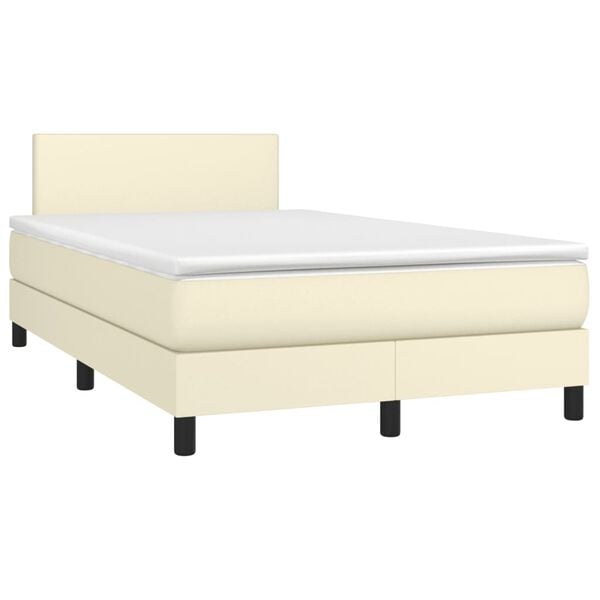 vidaXL Boxspring met matras en LED kunstleer cr&egrave;mekleurig 120x200 cm