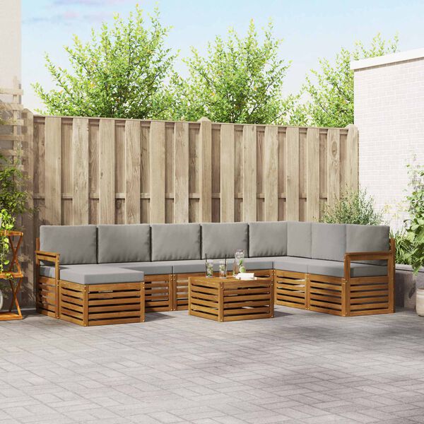 vidaXL Hoekbank Set 9 pcs Natuurlijk en Lichtgrijs Massief Acaciahout