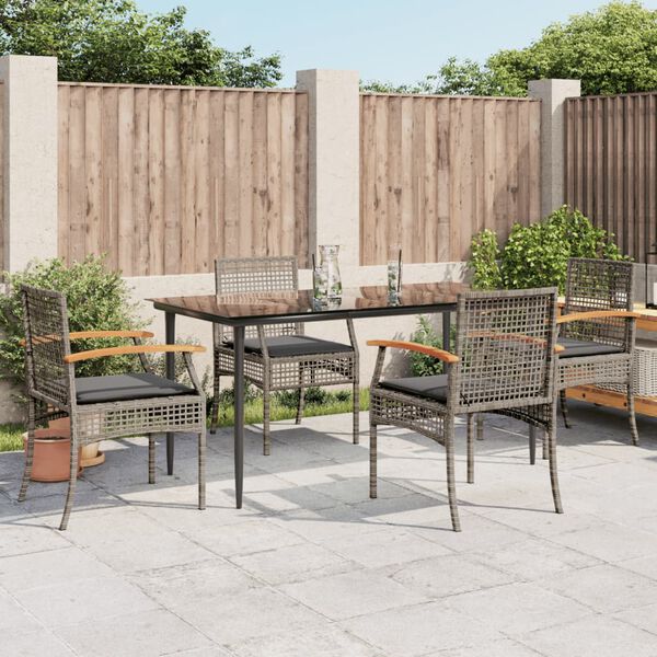 vidaXL 5-delige Tuinset met kussens poly rattan grijs