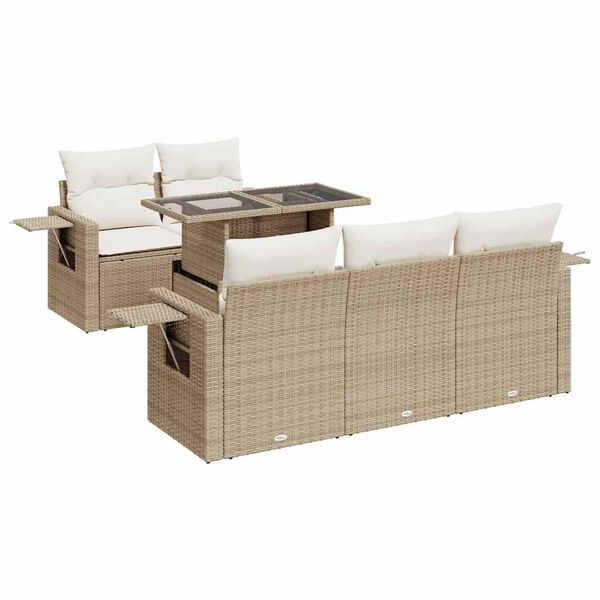 vidaXL 6-delige Loungeset met kussens poly rattan beige