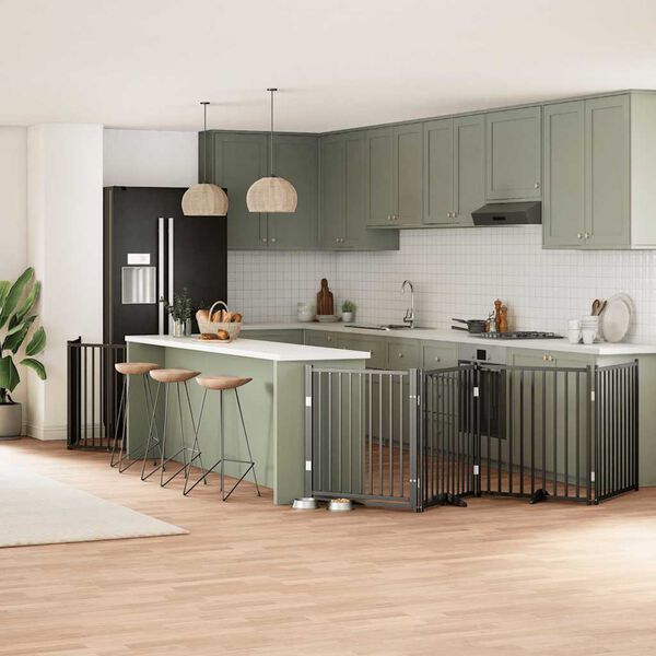 vidaXL Hondenhek inklapbaar 10 panelen 800 cm populierenhout zwart